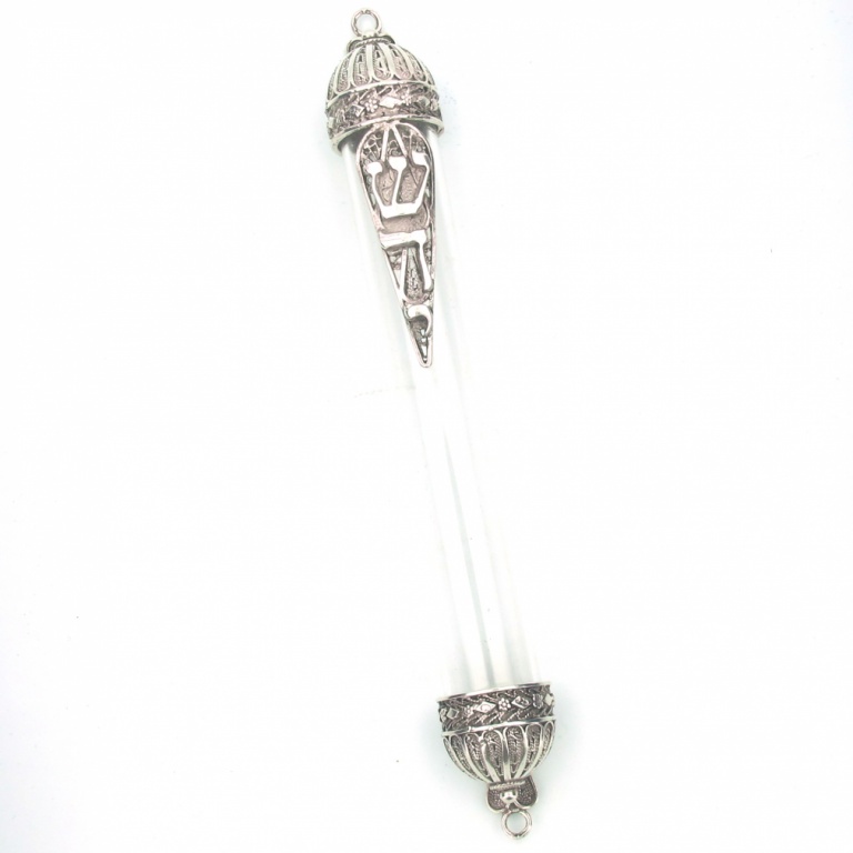 Glass Tube with Sterling Silver Filigree Mezuzah