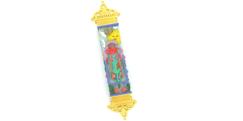 Baby Blocks and Sun Mezuzah with Gold Filigree