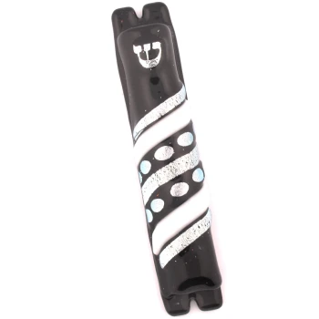 Black, White, and Silver Stripes and Polka Dots Glass Mezuzah