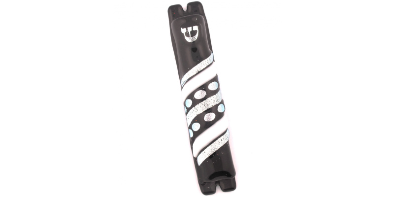 Black, White, and Silver Stripes and Polka Dots Glass Mezuzah