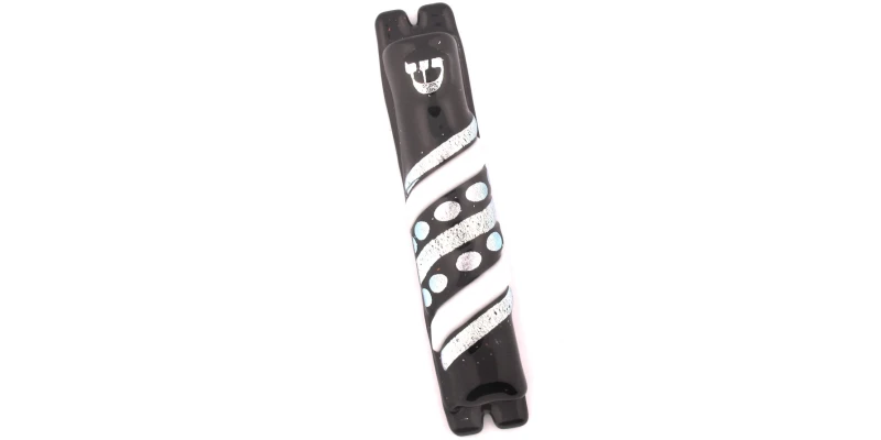 Black, White, and Silver Stripes and Polka Dots Glass Mezuzah