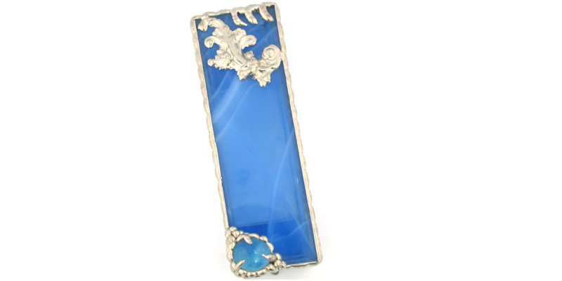 Blue Marbled Glass and Metal Embellished Mezuzah case