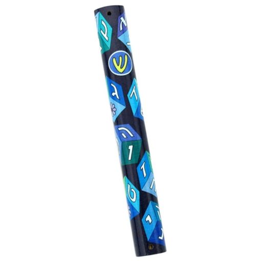 Childrens Aleph Bet Mezuzah in Blue -  Small
