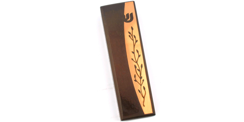 Copper Vine on Oak Mezuzah