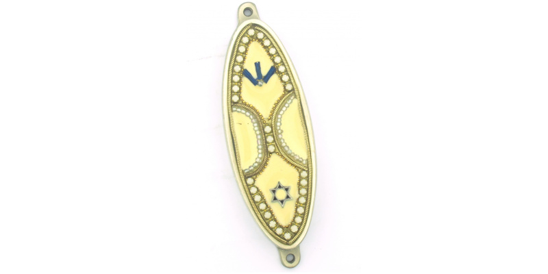 Cream Enamel and Beads Oval Mezuzah