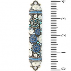 Crystal and Pearl Mezuzah in Sapphire