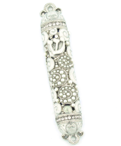 Crystal and Pearl Mezuzah in White