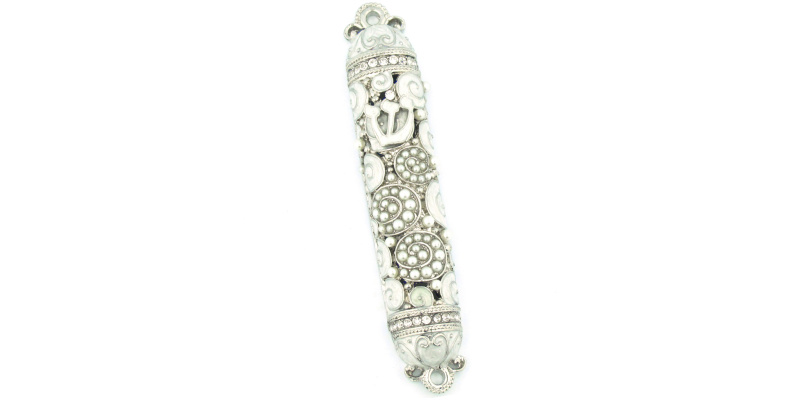 Crystal and Pearl Mezuzah in White
