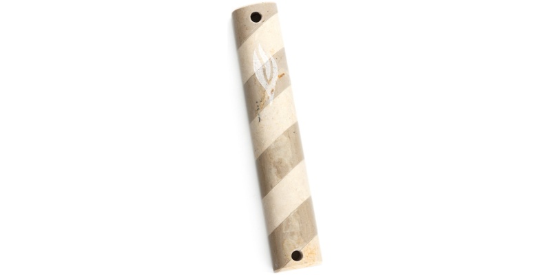 Diagonal Striped Marble Mezuzah in Cream & Light Brown