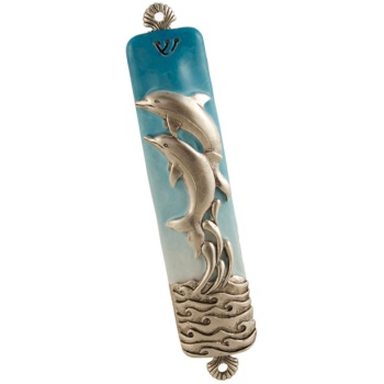 Dolphin Mezuzah Enameled