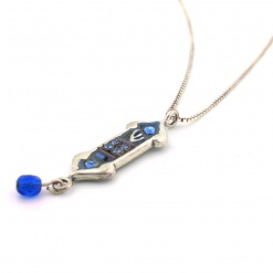 Enamel and Jewels Blue Mezuzah Pendant with Chain