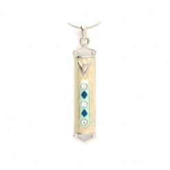 Enameled Beige Mezuzah Necklace Pendant with Crystals