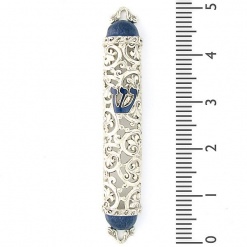 Filigree Mezuzah in Blue and Silver