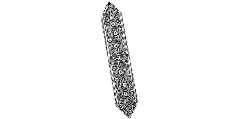 Floral Vine Mezuzah Case in Pewter