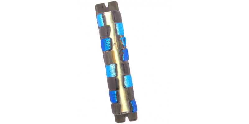 Glass Squares Mezuzah in Blue and Amber