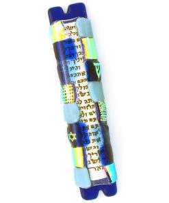 Glass Squares Mezuzah in Shades of Blue