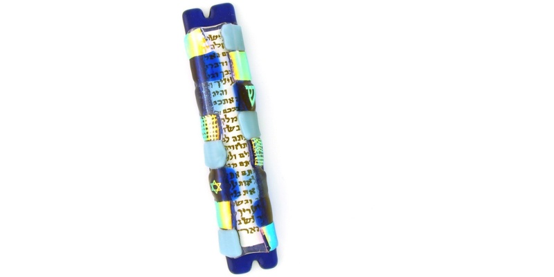 Glass Squares Mezuzah in Shades of Blue