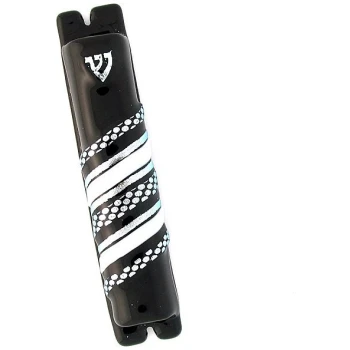 Glistening Stripes Glass Mezuzah White on Black