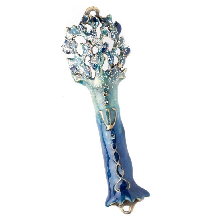 Glittered Tree of life Mezuzah in Blue