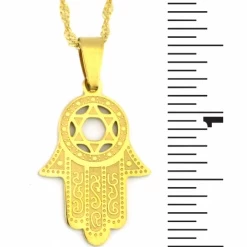 Gold Hamsa and Jewish Star Necklace