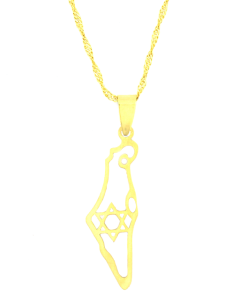 Gold Tone Israel Outline Necklace