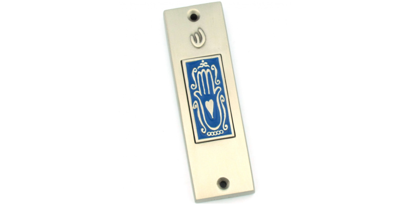 Hamsa in Blue Mezuzah