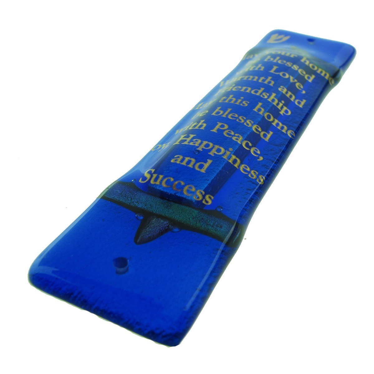 Home Blessing Fused Glass Mezuzah in Blue Mezuzah Master