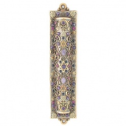 Intricate Mezuzah with Amethyst