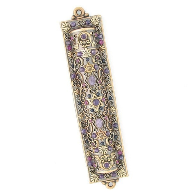 Intricate Mezuzah with Amethyst