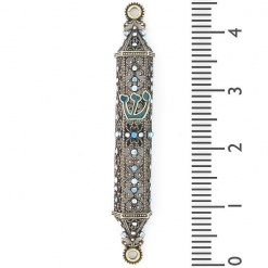 Lace Crystals Mezuzah in Blue