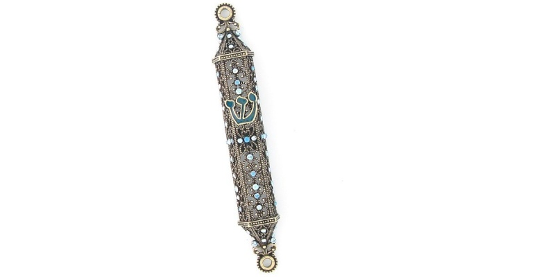 Lace Crystals Mezuzah in Blue