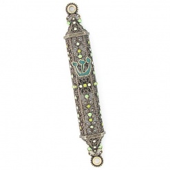 Lace Crystals Mezuzah in Green