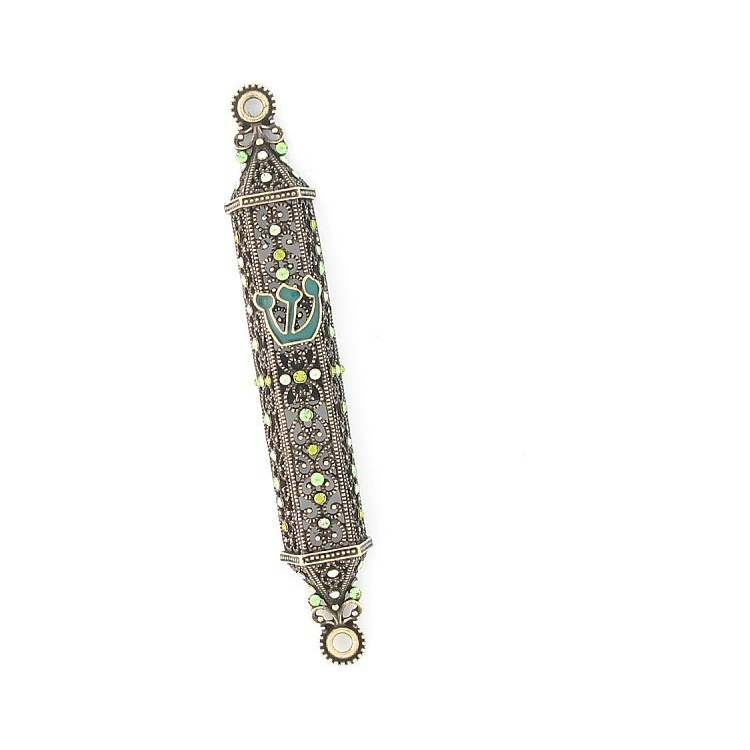 Lace Crystals Mezuzah in Green