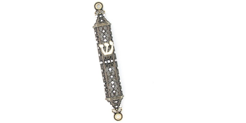 Lace Crystals Mezuzah in White