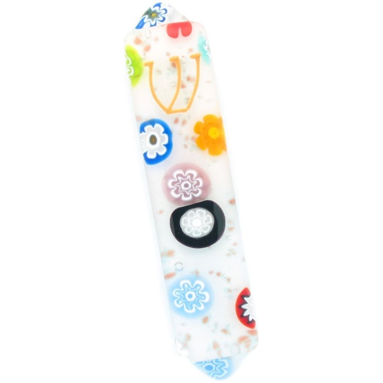 Murano Glass Mezuzah White "millefiori" Flowers