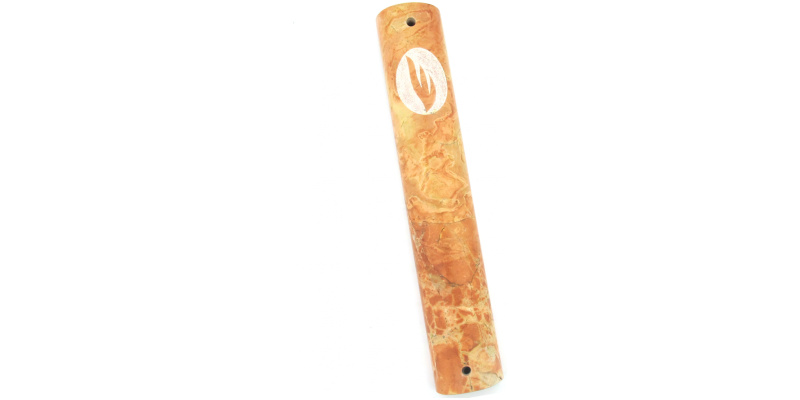 Natural Marble Mezuzah with Encircled Shin - Extra Large