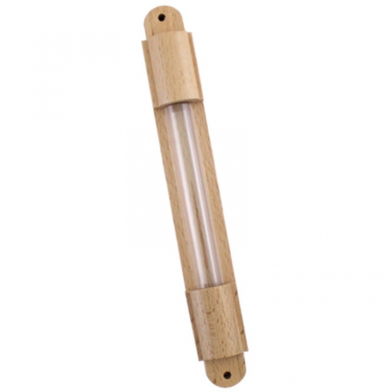 Natural Wooden Mezuzah With Glass Display - Large