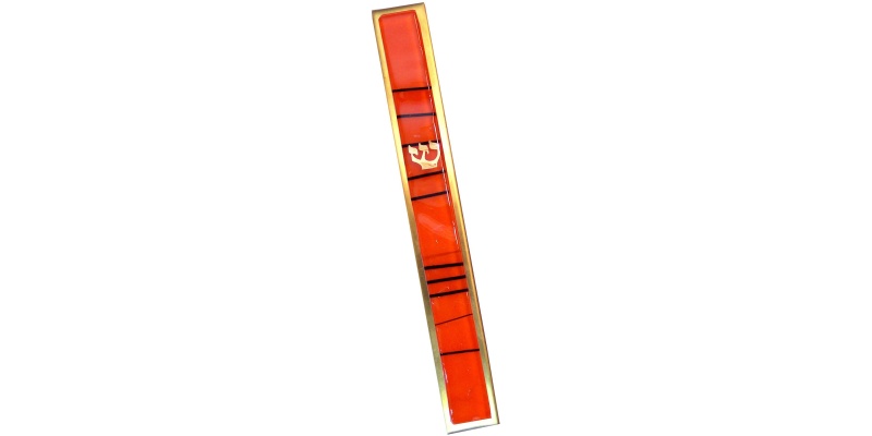 Orange Striped Kabbalah Mezuzah - Large