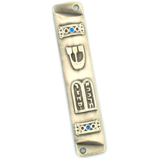 Pewter Mezuzah with Tablets and Shin