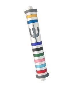 Rainbow Stripes Cylinder Mezuzah - Large