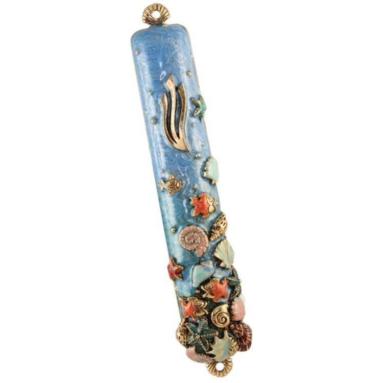 Seashell Beach Ocean Mezuzah in Blue