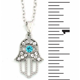 Silver Hamsa Necklace with Gemstones