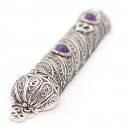 Sterling Silver Filigree with Amethyst Mezuzah