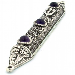 Sterling Silver Filigree with Amethyst Persian Mezuzah