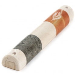 Striped Marble Mezuzah Small - Orange and Grey