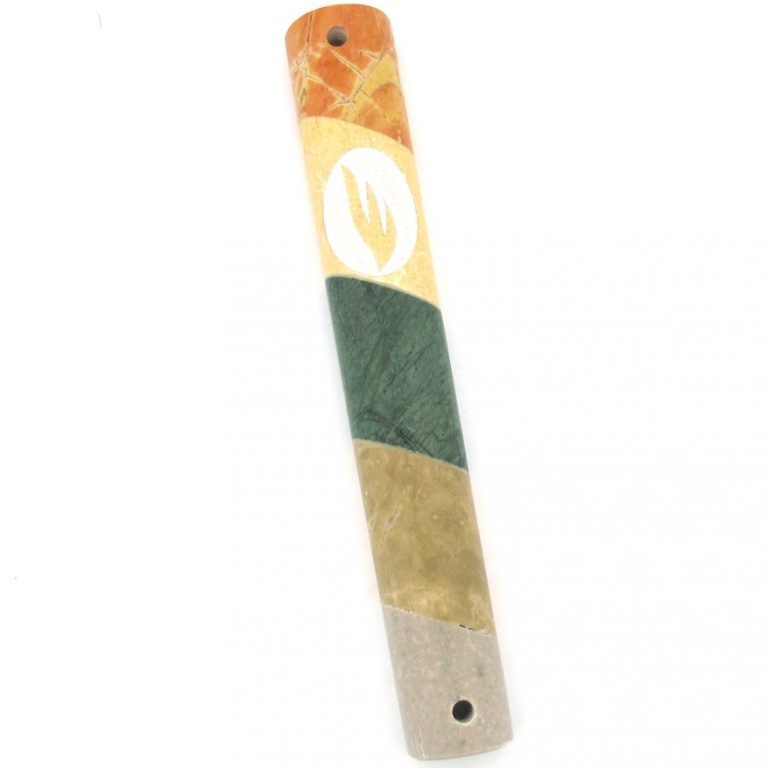 Striped Marble Mezuzah in Natural Colors with Encircled Shin - Large