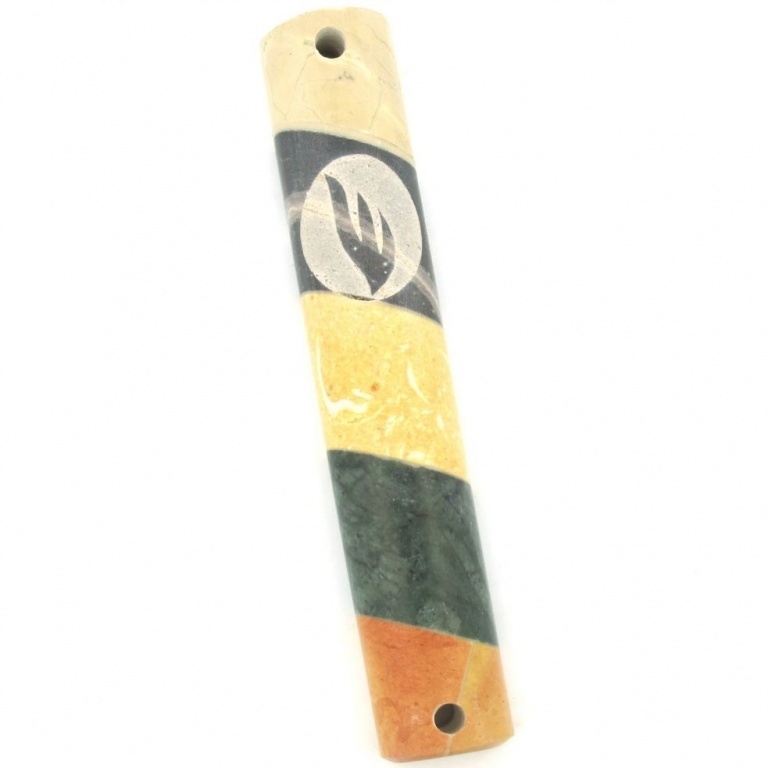Striped Marble Mezuzah in Natural Colors with Encircled Shin - Small