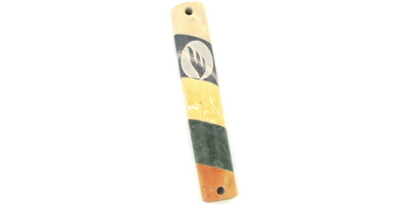 Striped Marble Mezuzah in Natural Colors with Encircled Shin - Small
