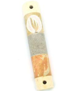 Striped Marble Mezuzah with Encircled Shin - Orange and Grey - Small