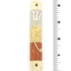 Striped Marble Mezuzah with Script Shin - Orange and Grey - Small